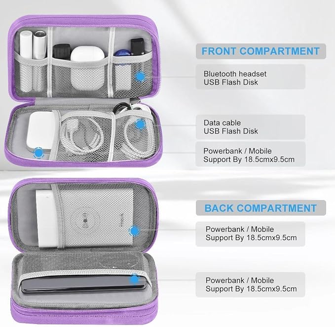 ZINMARK Portable Cable Organizer Case,Travel Pouch with Double-Layer Storage for Cables,Chargers,Earbuds & Phone,Purple