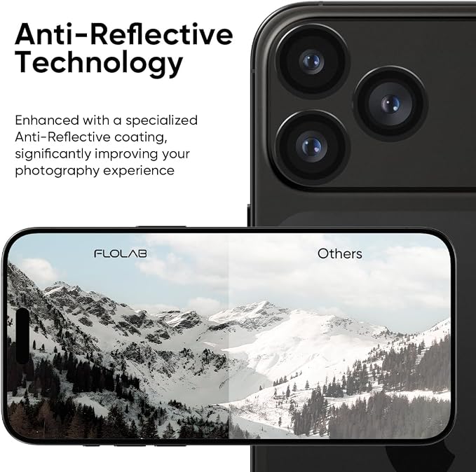 FLOLAB NanoArmour for iPhone 17 Pro Max/iPhone 17 Pro Camera Lens Protector - Anti-Reflective, Durable Tempered Glass with Aluminum Ring, TruColors, Ultra Clear, Easy Install - Black