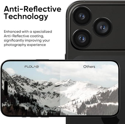 FLOLAB NanoArmour for iPhone 17 Pro Max/iPhone 17 Pro Camera Lens Protector - Anti-Reflective, Durable Tempered Glass with Aluminum Ring, TruColors, Ultra Clear, Easy Install - Black