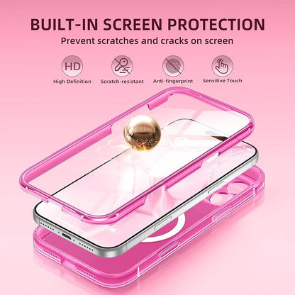 BERFY for iPhone 17 Pro Case, Compatible with MagSafe, Built-in Glass Screen Protector, Camera Protection, Shockproof Full Body Phone case 6.3", Clear Bright Pink