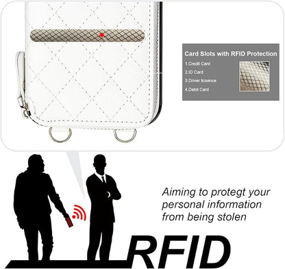 Bocasal Crossbody Wallet Case for iPhone 15 Pro Max, RFID Blocking PU Leather Zipper Handbag Purse Flip Cover, Kickstand Folio Case with Card Slots Holder Wrist Strap Lanyard 5G 6.7 Inch (White)