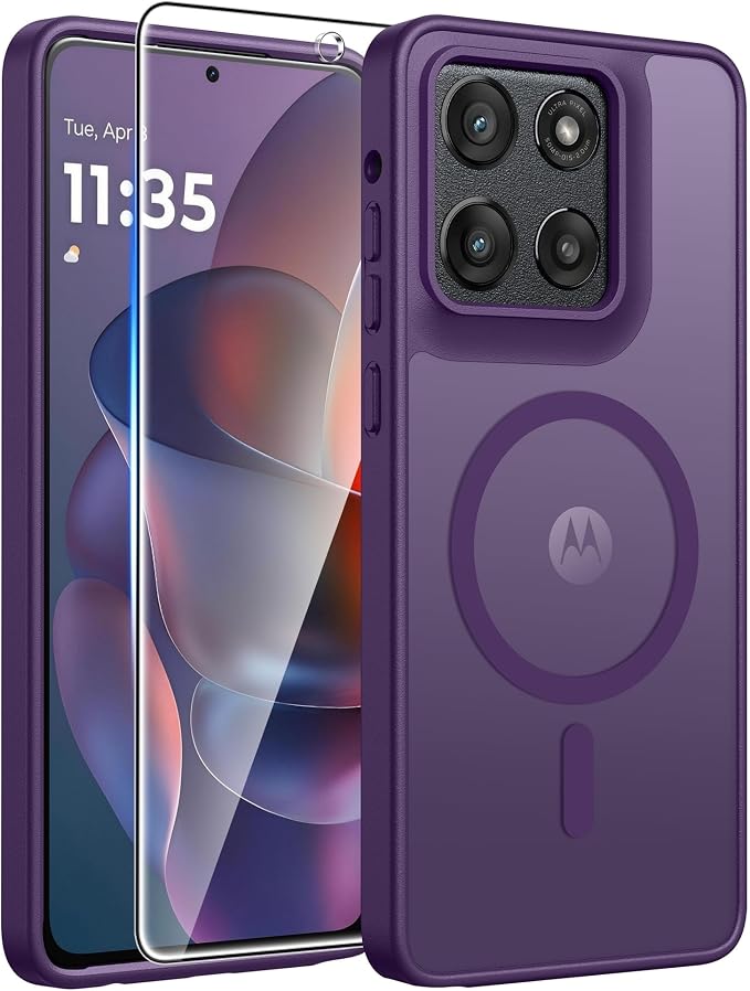 FNTCASE for Moto G Stylus 2026/2025 Case, Fit for Magsafe, Screen Protector | Translucent Matte Magnetic Back, 14FT Military Grade Drop Protection, Shockproof Protective Phone Cover, Purple