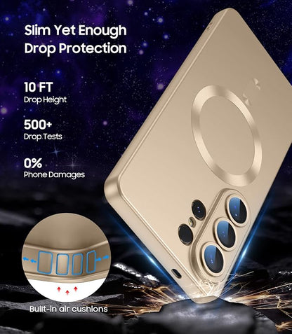 Magnetic for Samsung Galaxy S26 Ultra Case [Compatible with MagSafe][Built-in Camera Lens Protector] Slim Soft Silicone Bumper Shockproof Metallic Luster Phone Case, Gold