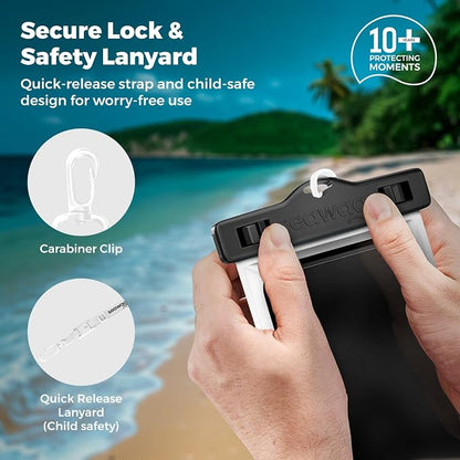 SEAWAG Next Waterproof Phone Case with Lanyard, Floating IPX8 Pouch for iPhone 17 16 Pro Max 15 14 13 12 11 & Samsung Galaxy S25 S24, Beach Cruise Travel Essentials, 2 Pack Black and White