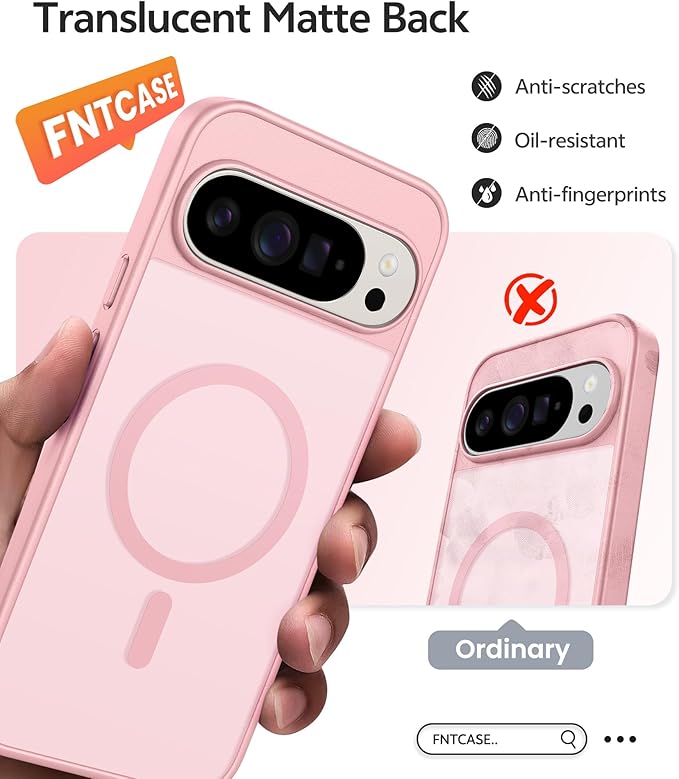 FNTCASE for Google Pixel 10 Pro Case: for Pixel 10 Case [Fit for Magsafe] Translucent Matte Cases with [Screen Protector] Military Grade Shockproof Protective Magnetic Phone Cover (6.3inch - Pink)