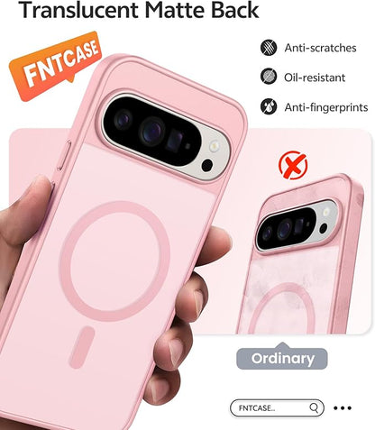 FNTCASE for Google Pixel 10 Pro Case: for Pixel 10 Case [Fit for Magsafe] Translucent Matte Cases with [Screen Protector] Military Grade Shockproof Protective Magnetic Phone Cover (6.3inch - Pink)