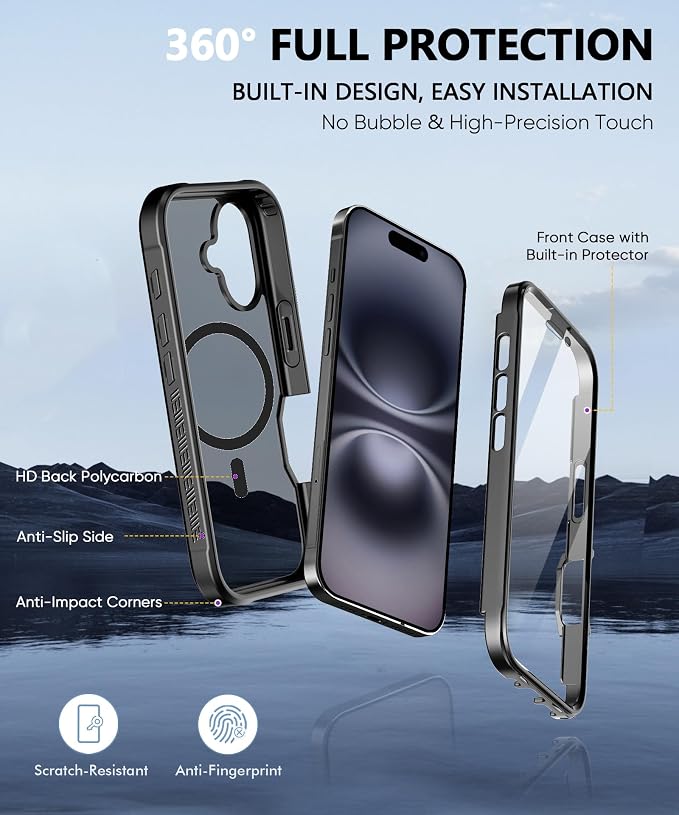 Compatible with iPhone 17 Case Black, Built-in Screen Protector, [Compatible with MagSafe] Full Body Rugged Phone Case, Shockproof Protective Magnetic Cover for iphone17 6.3" (Black)
