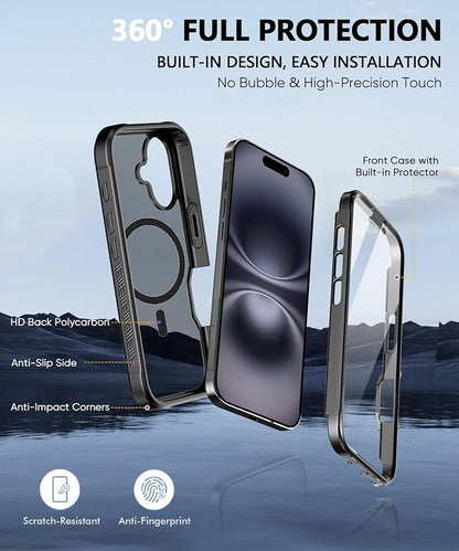 Compatible with iPhone 17 Case Black, Built-in Screen Protector, [Compatible with MagSafe] Full Body Rugged Phone Case, Shockproof Protective Magnetic Cover for iphone17 6.3" (Black)