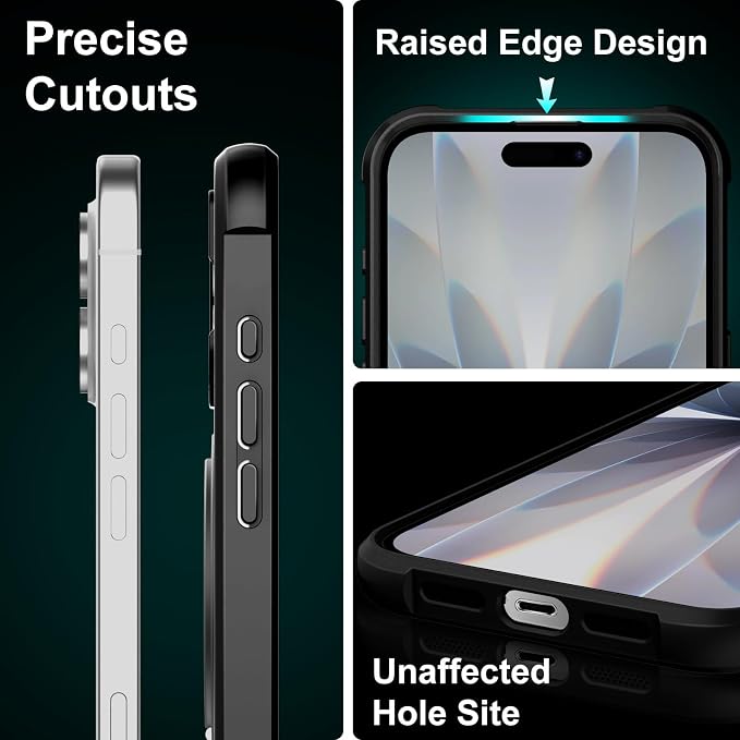 360° Magnetic Swivel Ring for iPhone 17 case, Built-in Metal Stand and Ring Holder, Magsafe Compatible, Military Grade Protection, Shock Resistant - Black