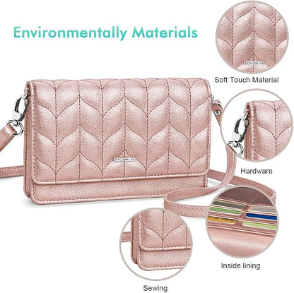 nuoku Women Small Crossbody Bag Cellphone Purse Wallet with RFID Card Slots 2 Straps Wristlet