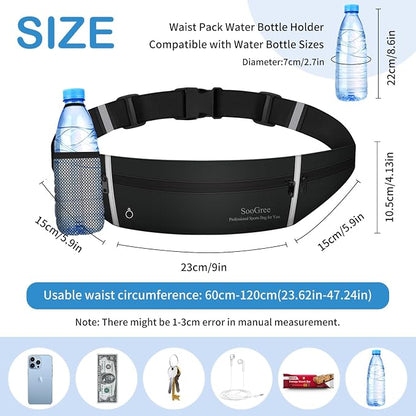 SooGree Slim Running Belt Sport Fanny Pack, Reflective Waist Pack, Waterproof Phone Holder, Jogging Pouch for Phone Money, Black