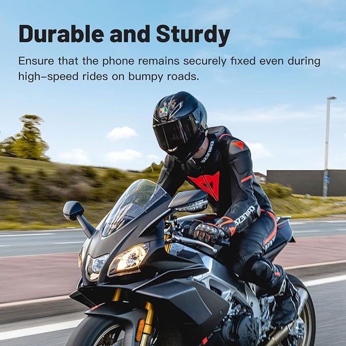Aluminum Motorcycle Fork Stem Phone Mount Holder with Vibration Dampener, M1 FS Heavy Duty Cellphone Cradle, Anti-Theft MTB Phone Mount, 720° Adjustable for 6.1"-7.2" Smartphone