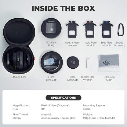 Freewell 1.33x Anamorphic Lens for iPhone & Samsung - 3 Flare Colors in One Lens (Neutral, Gold, Blue) - Cinematic Smartphone Lens with Oval Bokeh - Compatible with 17mm Mount Phone Case & Cage.