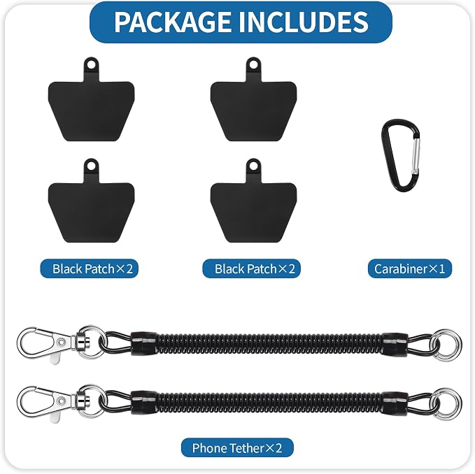 Doormoon Phone Lanyard Tether with 4 TPU Patch, Cell Phone Lanyard with 2 Phone Tether, 4 TPU Patch for Outdoor Hiking Climbing