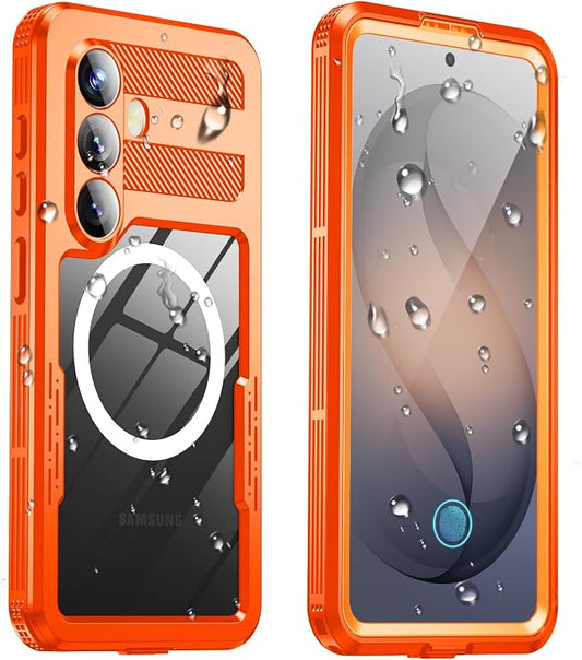 for Samsung Galaxy S26+ Plus Waterproof Case, [Fit for Magsafe] [IP68 Water Proof] [Built-in Screen Protector], Magnetic Heavy Duty Military Grade Rugged Phone Case for S 26+ Plus 6.7", Orange