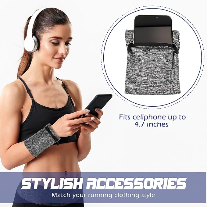 Honoson 5 Pcs Wrist Wallet for Women Men, Wristband with Zipper Wrist Pouch Purse for Run Spandex Wristbands Sweatband Wallet for Run Walk Hike Jog Travel Events Keys Cash Napkin