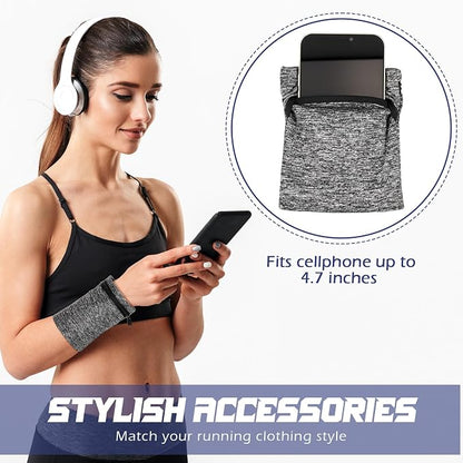 Honoson 5 Pcs Wrist Wallet for Women Men, Wristband with Zipper Wrist Pouch Purse for Run Spandex Wristbands Sweatband Wallet for Run Walk Hike Jog Travel Events Keys Cash Napkin