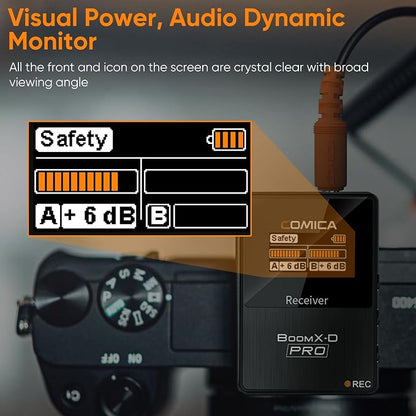 COMICA BoomX-D1 PRO Wireless Lavalier Microphone, 16GB Storage, Safety Audio Track, Noise Cancellation, 328' Range, Wireless Lav Mic for iPhone, Android, PC Interviews, Vlogs, Live-Streaming(1TX+1RX)