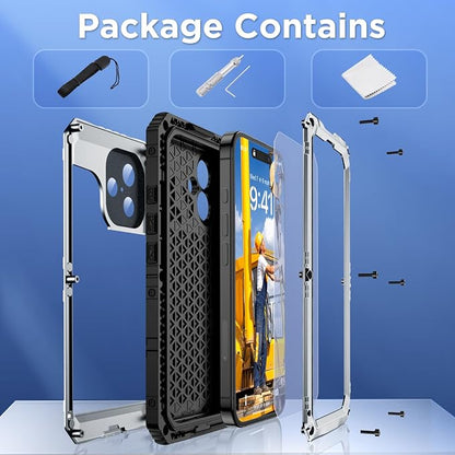 Mitywah Waterproof Case for iPhone 16 Plus, Shockproof Heavy Duty Case with Built-in Screen Protector, Underwater Full Body Protective Metal Case 6.7 inch, Silver