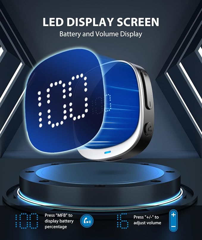 COMSOON AUX Bluetooth Adapter for Car, [LED Screen] Bluetooth 5.3 Receiver for Speaker/Home Stereo/Wired Headphones, 3.5mm Wireless Audio Receiver for Hands-Free Call/Music, Dual Connection