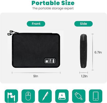 Cord Organizer Travel, Electronics Organizer Tech Pouch - Portable Cable Organizer Bag for Cords, Charger, Phone, SD Card, Power Bank for Travel & Daily Use -Black Green