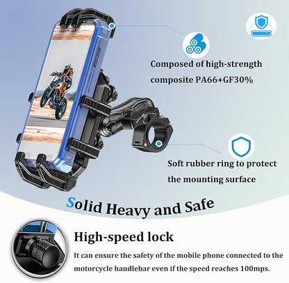 LOKTENWO Motorcycle Phone Mount with Vibration Dampener & Secure Lock, [Size Adjustable] [Larger & Thicker Phones Friendly ] Handlebar Cellphone Holder for ATV Scooter for 5.7''-8.5'' Smartphone