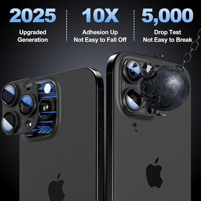 [2 PACK for iPhone 14/15/16 Pro & Pro Max Camera Lens Protector with parameters printing,Tempered Glass Camera Cover Screen - Black