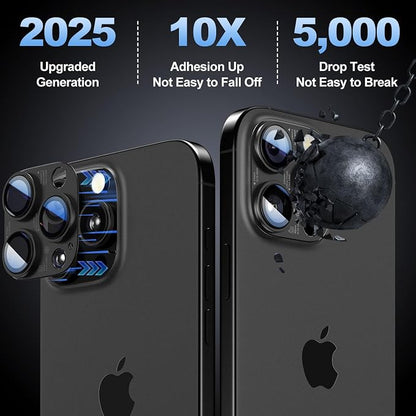 [2 PACK for iPhone 14/15/16 Pro & Pro Max Camera Lens Protector with parameters printing,Tempered Glass Camera Cover Screen - Black