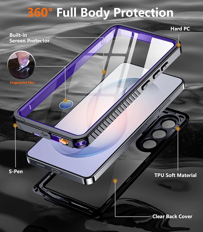 Temdan Designed for Samsung Galaxy S26 Ultra Case Waterproof, Built-in Lens & Screen Protector Military Grade Shockproof Dropproof IP68 Underwater Full Body Phone Case for Galaxy S26 Ultra 6.9"-Purple