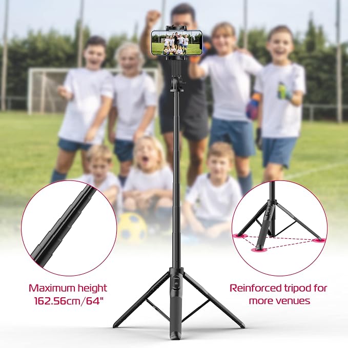 ULANZI SK-03 Selfie Stick Tripod, 64" Professional Stable Phone Tripod Stand for Smartphone/Action Camera, 3 in 1 Extendable Phone Holder with Detachable Remote for Travel Selfies Video Recording Vlog
