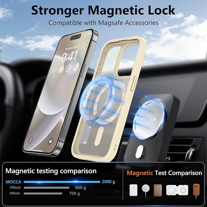 MOCCA Strong Magnetic for iPhone 14 Pro Case, [Compatible with Magsafe][13FT Military Drop Protection] Slim Translucent Matte Shockproof Case for iPhone 14 Pro Phone Case 6.1'', Light Gold