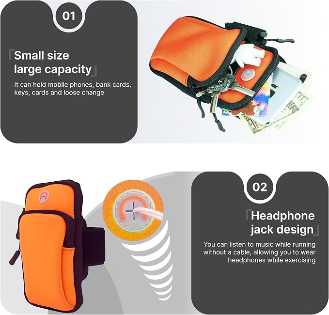 Running Armband, Adjustable Sports Band for Jogging, iPhone Workout Armband, Cell Pouch for Exercise Men Women (Orange)