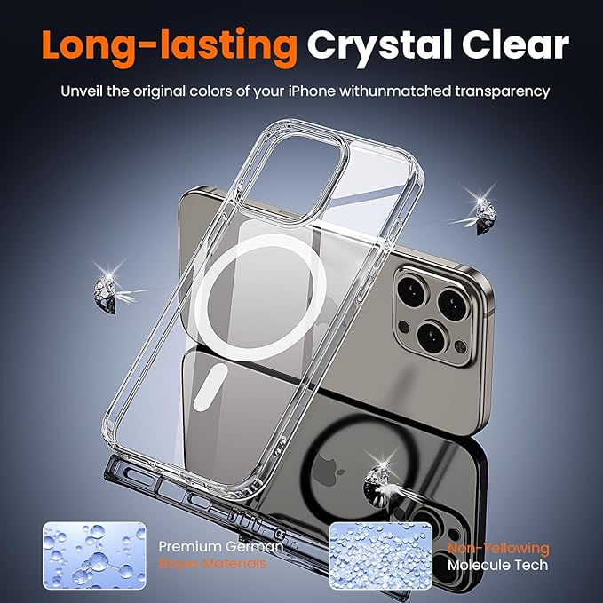 3 in 1 for iPhone 15 Pro Max Case Clear with MagSafe, Not Yellowing, Screen Protector*1 Camera Lens Protector*1, Military-Grade Protection for iPhone 15 Pro Max Phone Case 6.7 inch Clear