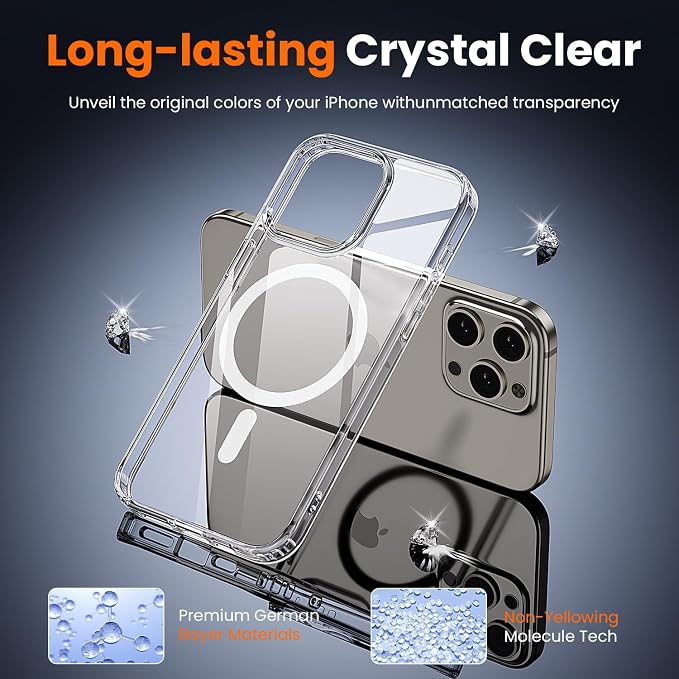 3 in 1 for iPhone 15 Pro Case Clear with MagSafe, Not Yellowing, Screen Protector*1 Camera Lens Protector*1, Military-Grade Protection for iPhone 15 Pro Phone Case 6.1 inch Clear
