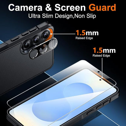 SPIDERCASE Designed for Samsung Galaxy S25 Plus Case, [10 FT Military Grade Drop Protection],2 Pack [Tempered Glass Screen Protector+Camera Lens Protector] Heavy Duty Shockproof Case,Black