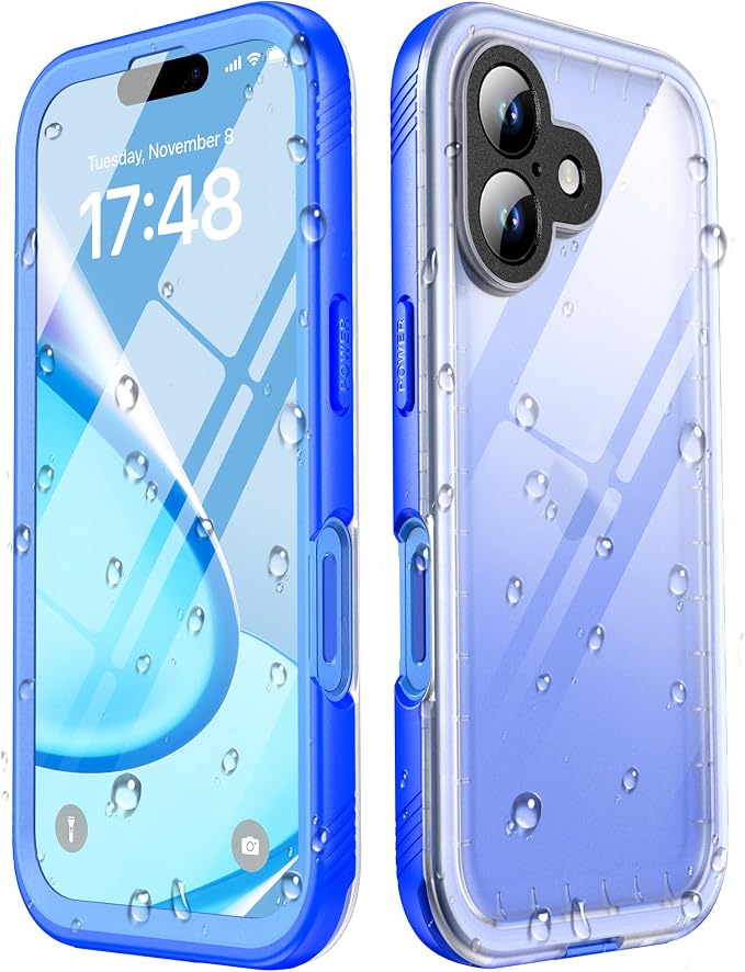 SPORTLINK for iPhone 16 Waterproof Phone Case - Built in Screen & Camera Lens Protector,6.6FT Military Dropproof/Shockproof/Dustproof/IP68 Underwater for iPhone 16 6.1 inch Blue/Frosted Clear
