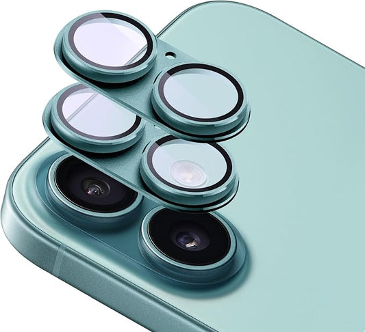 2-Pack Shatterproof Camera Lens Protector for iPhone 16/16 Plus |AR Tempered Glass Strong Adsorption Metal Camera Cover Screen(Cyan)