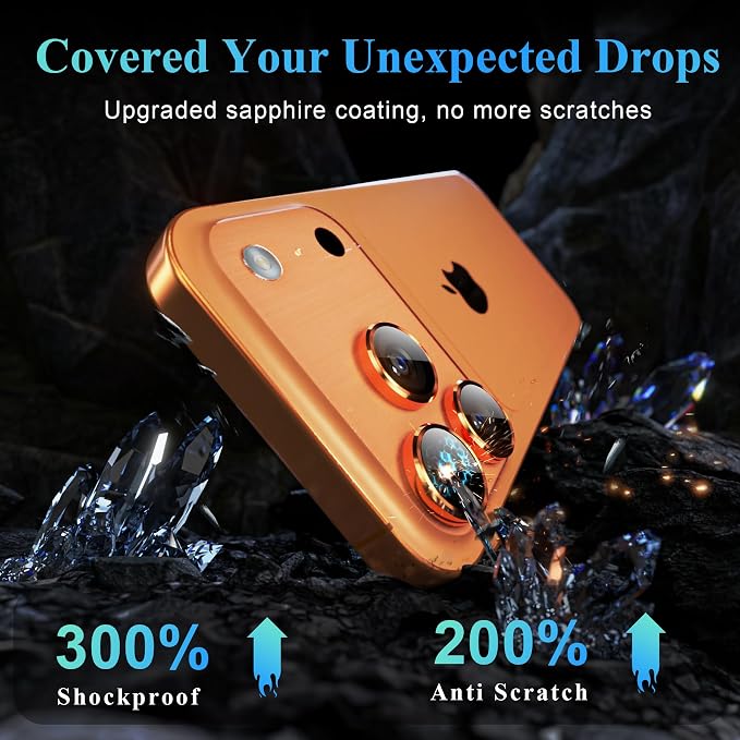 YWXTW Camera Lens Protector for iPhone 17 Pro/iPhone 17 Pro Max, [1 Step Installation Tray] Tempered Glass Screen Protector Metal Individual Camera Cover Accessories Case Friendly (Cosmic Orange)