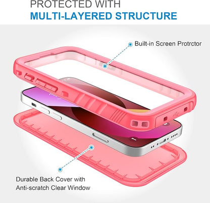 SPORTLINK Compatible with iPhone 13 Mini Waterproof Case - Full Body Shockproof Dustproof Phone Screen Protector Rugged Waterproof Case for iPhone 13 Mini 5.4 Inches Pink