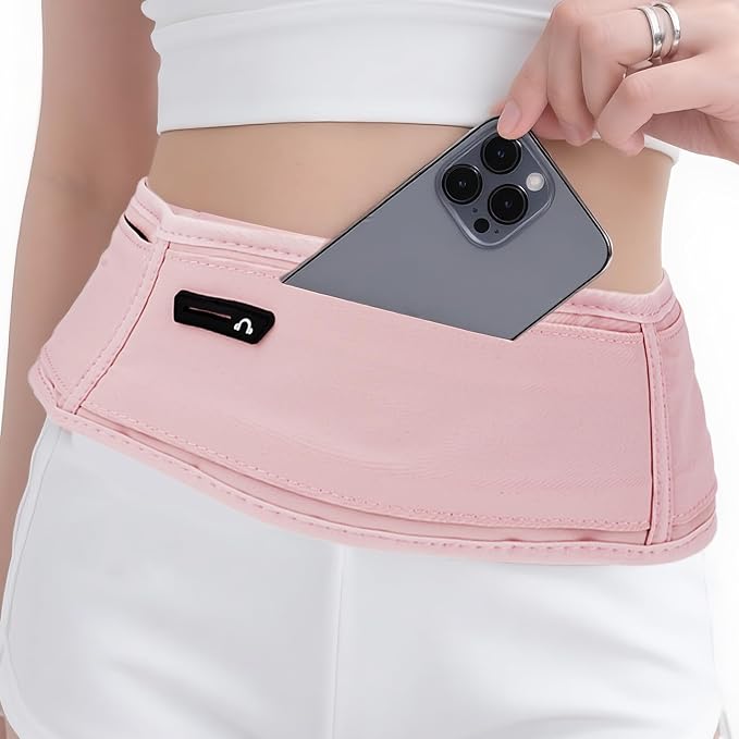 Running Belt for Phone – Adjustable Running Waist Pack with 3 Pockets Fits Up to 7.2 Inch Phones, Slim Running Fanny Pack for Men & Women Jogging Hiking Fitness (Pink)