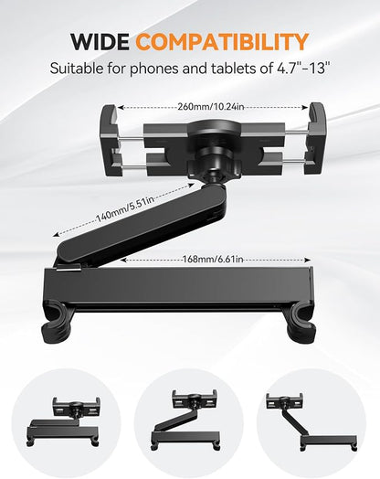 TECKNET Car Headrest Tablet Holder, ipad Car Holder Back Seat [3 in 1 Extension Arm], 360° Rotating Adjustable Road Trip Essentials for Kids,for 4.7-12.9" iPad Pro,Air,Mini,iPhone,Galaxy,Switch,Fire