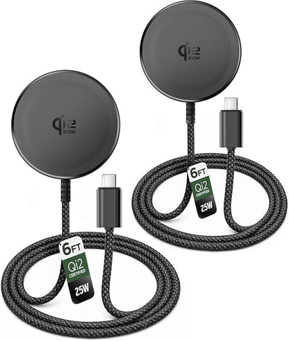 Galvanox Qi2.2 Certified 25W Magnetic Wireless Charger for Samsung (2-Pack), Fast Charging 2.0 for Galaxy S25, S26 Ultra, Android and iPhone Models, Compatible with MagSafe, Black (6Ft)