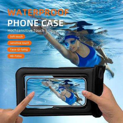 Waterproof Phone Pouch Double Pocket, Floating IPX8 8.5 inch Waterproof Phone Case for Beach Vacation Essentials for Compatible IPhone 16 15 14 Pro Max Galaxy S25 S24 Waterproof Dry Bag Black