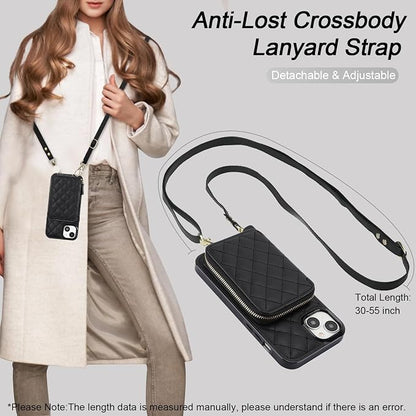 Bocasal Crossbody Wallet Case for iPhone 15 Plus, RFID Blocking PU Leather Zipper Handbag Purse Flip Cover, Kickstand Folio Case with Card Slots Holder Wrist Strap Lanyard 5G 6.7 Inch (Black)