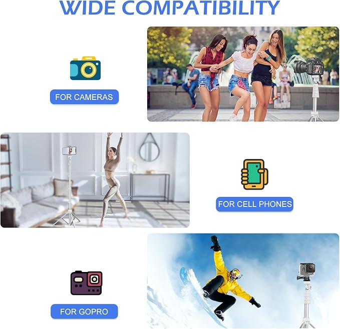 Sensyne 67" Phone Tripod & Selfie Stick, Extendable iPhone Tripod Stand with Wireless Remote and Phone Holder, Compatible with Cell Phone, Camera (Silver)