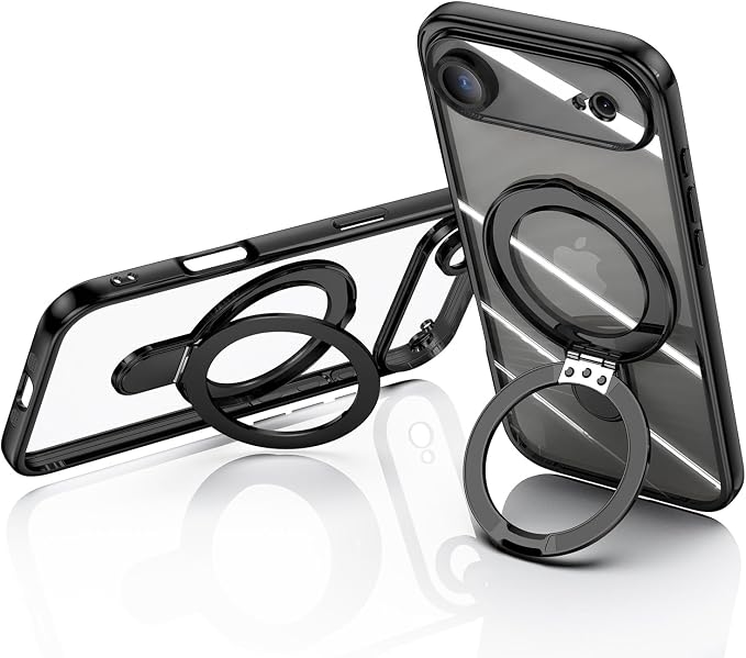 LXK Magnetic Invisible Stand for iPhone 17 Air Case 6.5" Compatible with MagSafe, Military-Grade Protection, with Camera Protector, Clear Scratch-Resistant Back Cover for iPhone 17 Air - Space Black