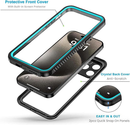 Lanhiem for iPhone 15 Pro Max Case, IP68 Waterproof Dustproof Shockproof Cases with Built-in Screen Protector, 360 Full Body Heavy Duty Rugged Phone Cover for iPhone 15 Pro Max - 6.7 inch (Blue)