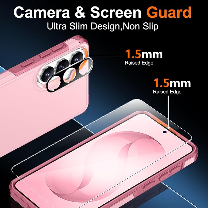 SPIDERCASE Designed for Samsung Galaxy S26 Plus Case, [10 FT Military Grade Drop Protection], 2 Pack [Tempered Glass Screen Protector+Camera Lens Protector] Heavy Duty Shockproof Case, Light Pink