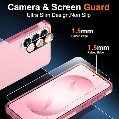 SPIDERCASE Designed for Samsung Galaxy S26 Plus Case, [10 FT Military Grade Drop Protection], 2 Pack [Tempered Glass Screen Protector+Camera Lens Protector] Heavy Duty Shockproof Case, Light Pink