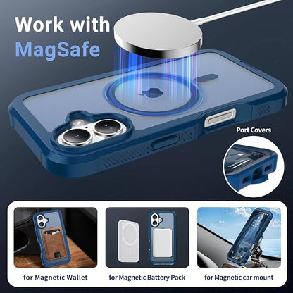 jaroco Magnetic for iPhone 17 Case, [Compatible with MagSafe][Military Grade Drop Protection][Heavy Duty Protection][Non-Slip][Shockproof] 2-Layer Durable Bumper Phone Case 6.3''-Deep Blue